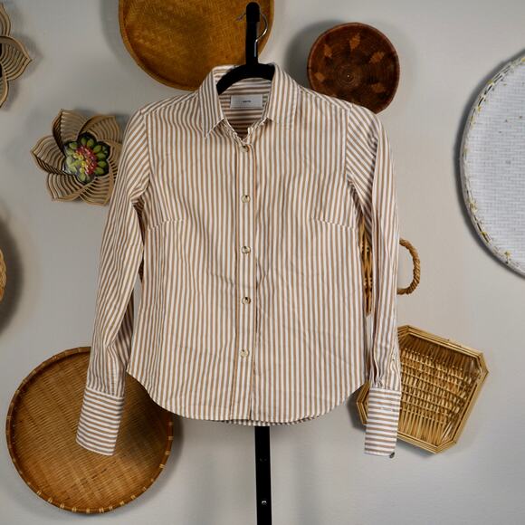 KOTN Long Sleeve Button Down Shirt Striped Brown/White Womens Size XS - Picture 1 of 5